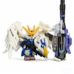 White and blue mecha block figure